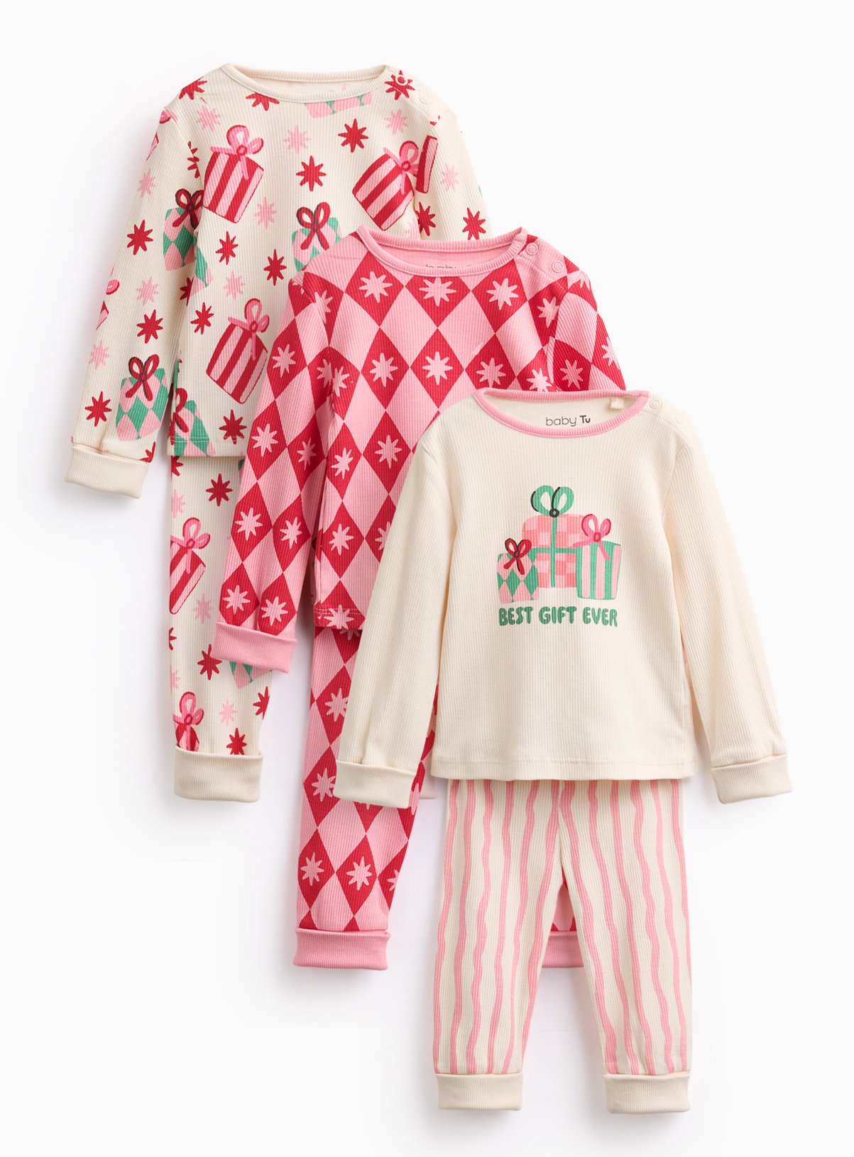 Christmas Print Pyjamas 3-Pack Up to 1 mth - Image 1 thumbnail